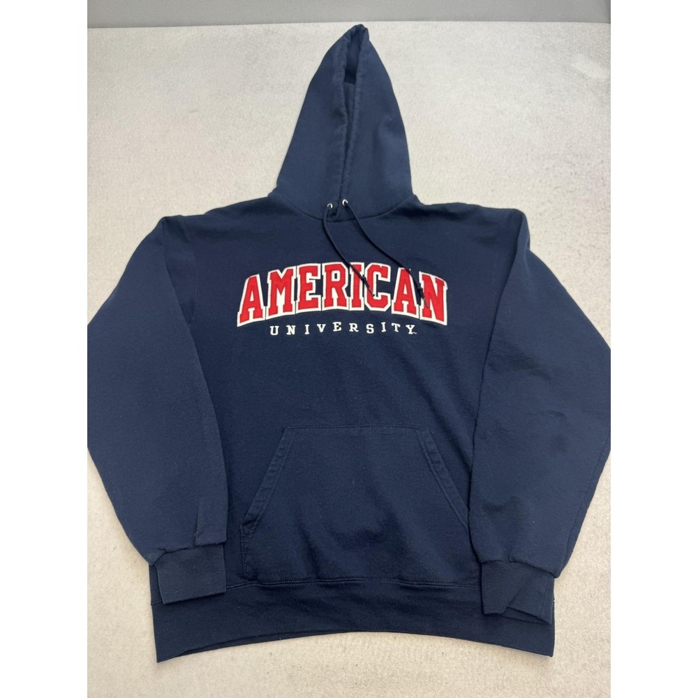 American University Hoodie Sweatshirt Mens Medium Blue Champion Fleece Pullover